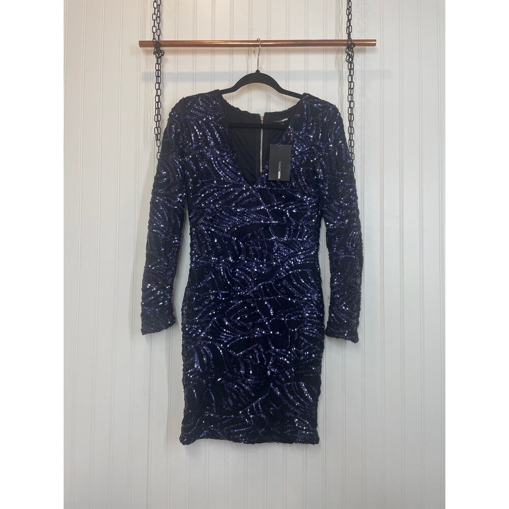 NWT Fashion Nova Women’s Star is Born Sequin Dress Purple Mini Bodycon Size M